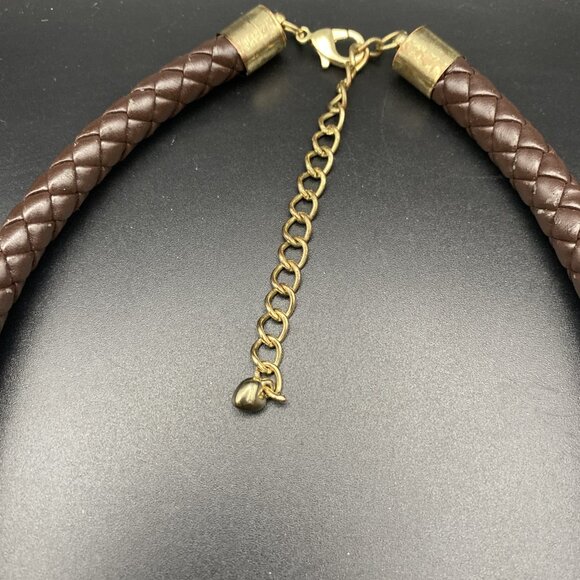 Chunky Choker Necklace Red Brown Copper Beads Glamour Braided Leather 17-20" - Picture 5 of 8